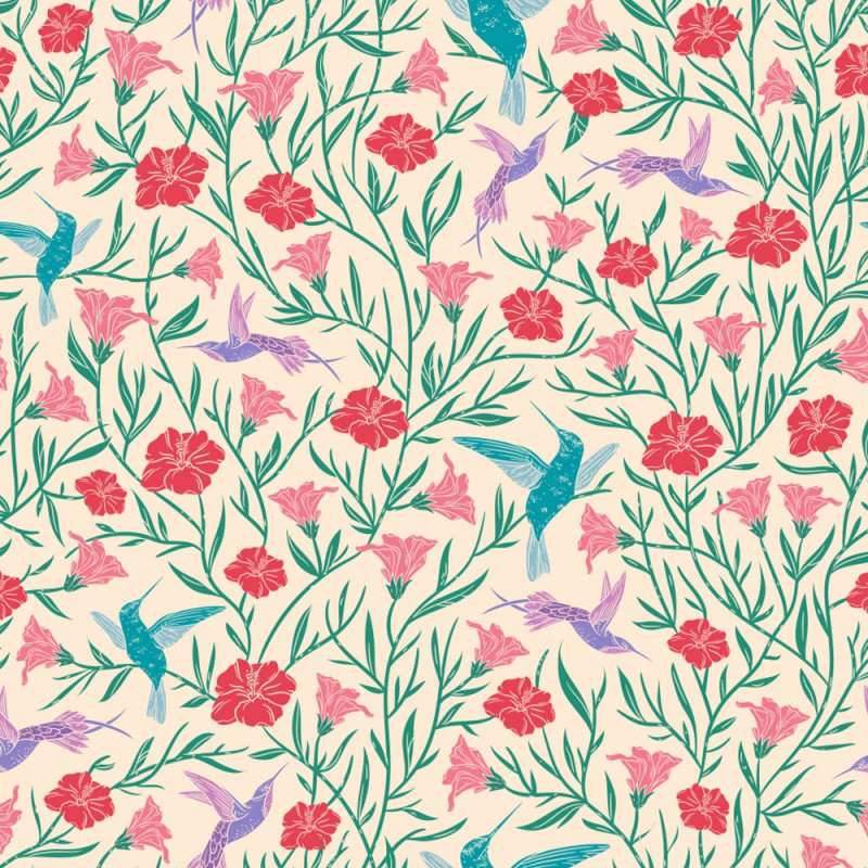 Kolibri med blommor beige