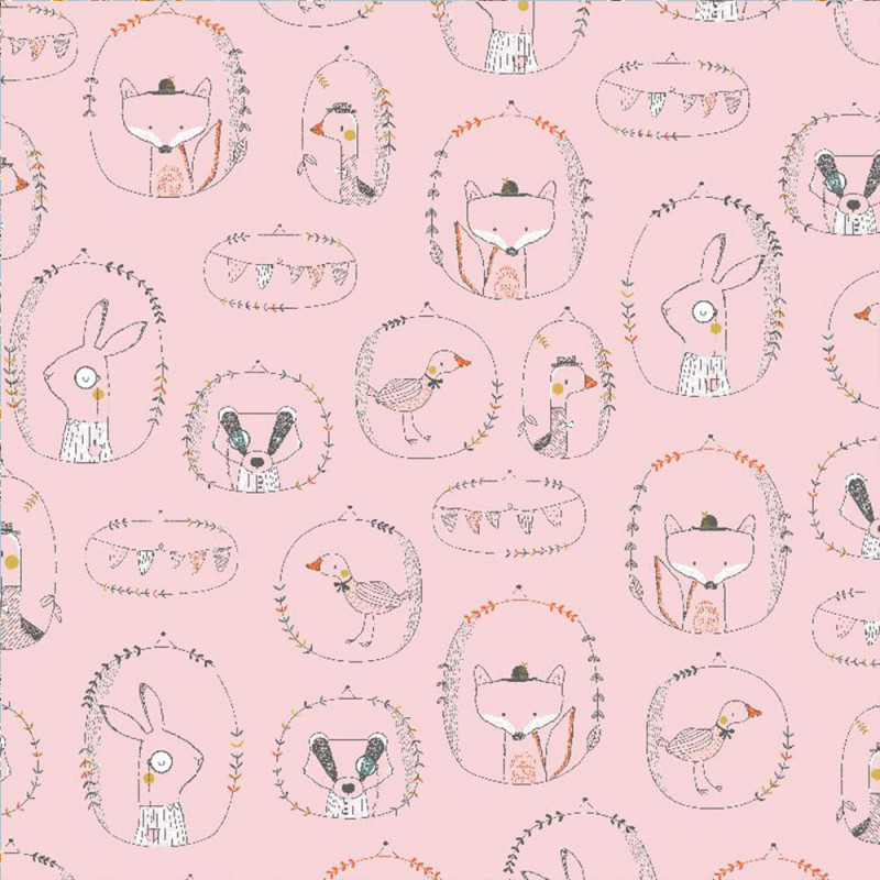 Räv, kanin, fågel rosa