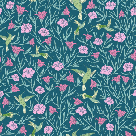 Kolibri med blommor petrol