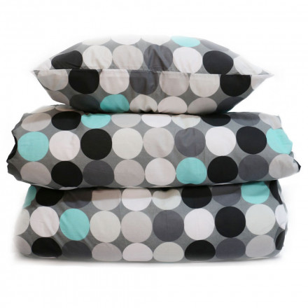Bäddset Drömma prickar vit turkos svart 150*210