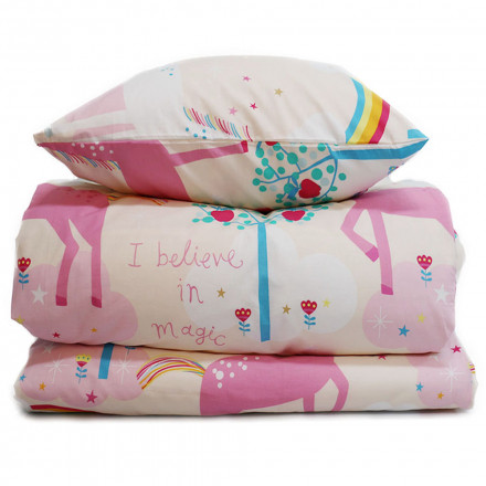 Bäddset Drömma enhörning rosa 150*210